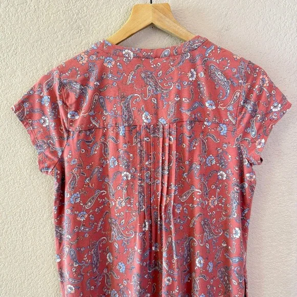 J Jill Paisley Print Dress Short Sleeve Pink Casual Stretch Pockets Size S - Picture 9 of 12